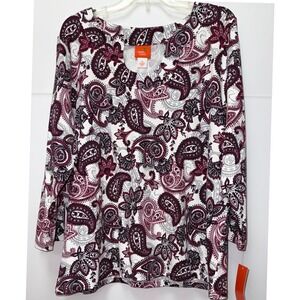 Hearts of Palm Woman Cotton 2X Berry In Love Paisley Long Sleeve Tunic Boho Work
